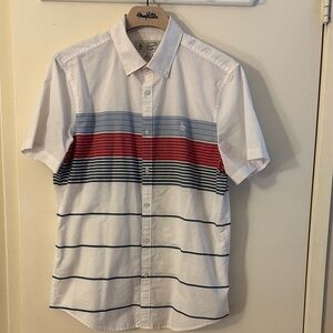 Original Penguin Men's White Shirt with Red and Blue Stripes